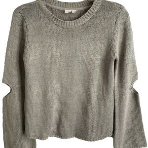 Elegant Gray Crew Neck Sweater with Cut-Out Sleeves